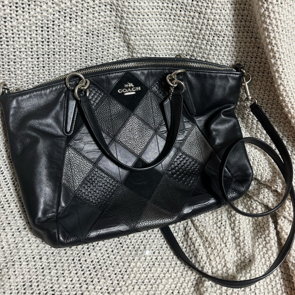 Coach Small Kelsey Satchel Crossbody in Metallic Patchwork Leather